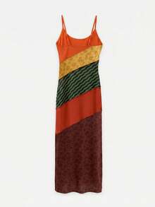 Nöista Vestido maxi con bloques de color y tirantes finos con estampados mixtos en paneles de patchwork, suave y elástico - Multicolor - Ver 10