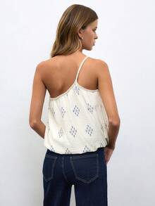 Nöista Top blanco de un hombro con estampado geométrico. Verano, otoño, casual, para salir, estilo resort. - Amarillo claro - Ver 3