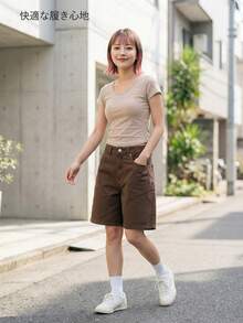 Livesso Petite 女款休閒牛仔短褲 夏季日常日穿 深褐色 - 棕色 - 查看 7