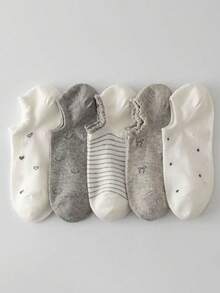 ROMWE Kawaii 5-Pack Ladies Lace Bow Invisible Socks - white ash - View 5
