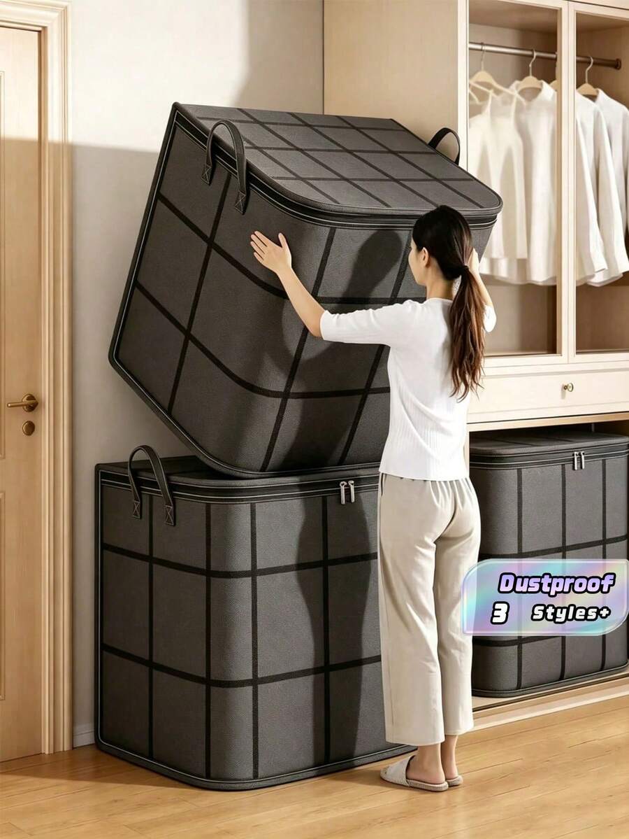 1 Kotak Penyimpanan Kain Tebal Satu Laci Sederhana dengan Pegangan Anti-Selip Lebar, Kotak Penyimpanan Lemari Kapasitas Besar Tahan Debu, Cocok untuk Pakaian, Perlengkapan Tidur, Mainan Mewah, Cocok untuk Semua Musim dan Dapat Digunakan sebagai Hadiah Liburan. Tersedia Berbagai Ukuran - Grey - View 1