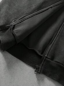 ROMWE MEN Street Life 男士日式花卉印花口袋拉鍊長袖連帽衛衣 - 黑色 - 查看 5