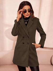 SHEIN Clasi 秋冬款翻領雙排扣大衣 - 摩卡棕 - 查看 5