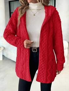 SHEIN Clasi 女款連帽紋理保暖內裡夾克 - 紅色 - 查看 1
