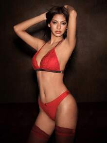 Bella Beso Women's Red Heart Lace Patchwork Backless Comfortable Lingerie - Red - View 5