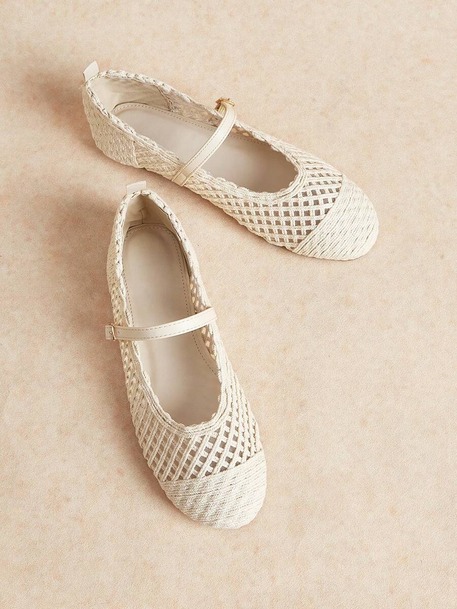 Rosivie Women's Shoes, Flats, Apricot, French Embroidered Upper Solid Color Ballet Shoes, Suitable For Daily Vacation And Leisure - Beige - View 1