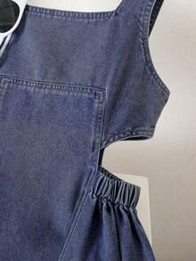 SHEIN Girls' Stylish Denim Suspender Dress, New Summer Design Princess Dress For Children - Dark Wash - View 6