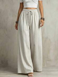 Franclia Contrast Striped Print Wide Leg Pants Elegant Casual Autumn Vacation High Waist Chic Party Beach Wear White - Multicolor - View 1