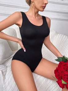 Nuvra 1pc Hook-And-Eye Closure Bodysuit Shapewear - Black - View 7