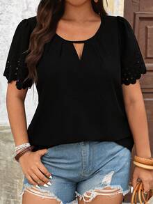 Breezaya Plus Size Women Solid Color Casual Elegant Versatile Daily Wear Shirt Formal Brunch Black Summer - Black - View 3