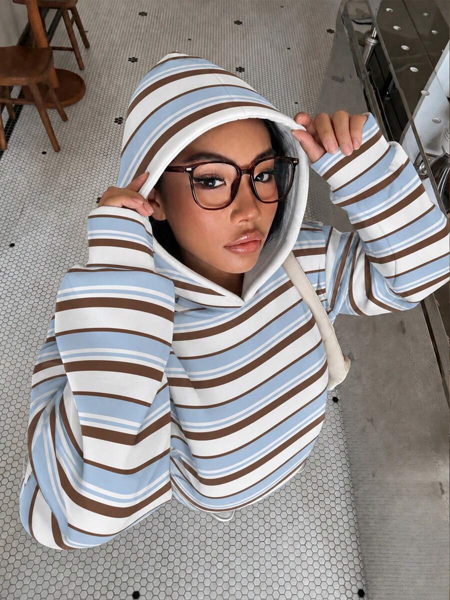 Tween Girl Striped Long Sleeve Loose Casual Sweatshirt - Multicolor - View 1