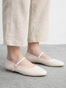 CUCCOO BIZCHIC Elegant And Simple Square Toe Flats, Casual Minimalist And Comfortable Lace-Up Flats For Women, Suitable For Office, Commuting And Formal Occasions (Suitable For Christmas And Spring Shoes) - Milk apricot, - View 5