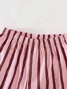 THE HAPPY LOOK Kids Young Girl Fruit Pattern Knitted Soft Crew Neck Short Sleeve Drop Shoulder Pullover Top & Striped Shorts 2pcs Set - Baby Pink - View 5