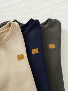 Cozy Pixies Baby Boy Decorative Patch Crew Neck Long Sleeve Pullover Autumn Winter Sweatshirt 3pcs -Piece Set, Versatile And Comfortable - Multicolor - View 4
