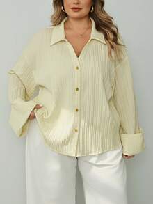 SHEIN CURVE+ Damen-Bluse in Große Größen, einfarbig, lässig und vielseitig für den Alltag, Herbst/Winter 2026, 22W - Gelb - Übersicht 9