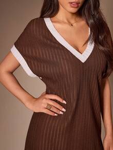 Lazeform Women's Casual Knit Textured Jacquard Nightgown - Coffee Brown - View 7