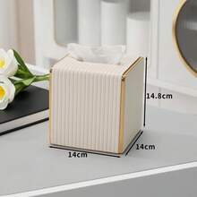 Vertical Striped Square Leather Tissue Box Cover - Stylish Cube Tissue Box Holder With Magnetic Bottom, Decorative Pu Tissue Box For Dresser, Nightstand, Desktop, Kitchen Countertop, Home Office, Car, Storage Box Decoration Holiday Gift - Multicolor - View 6