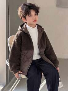 DAZY Tween Boy Winter Casual Versatile Hooded Jacket Fall - Brown - View 6
