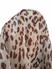 SHEIN Holidaya Women's Leopard Print Long-Sleeve Shirt With Ruffled V-Neck, Puff Sleeves, And Lantern Hem; Animal Print Shirt; Vintage, Sexy, And Elegant Top - Multicolor - View 6