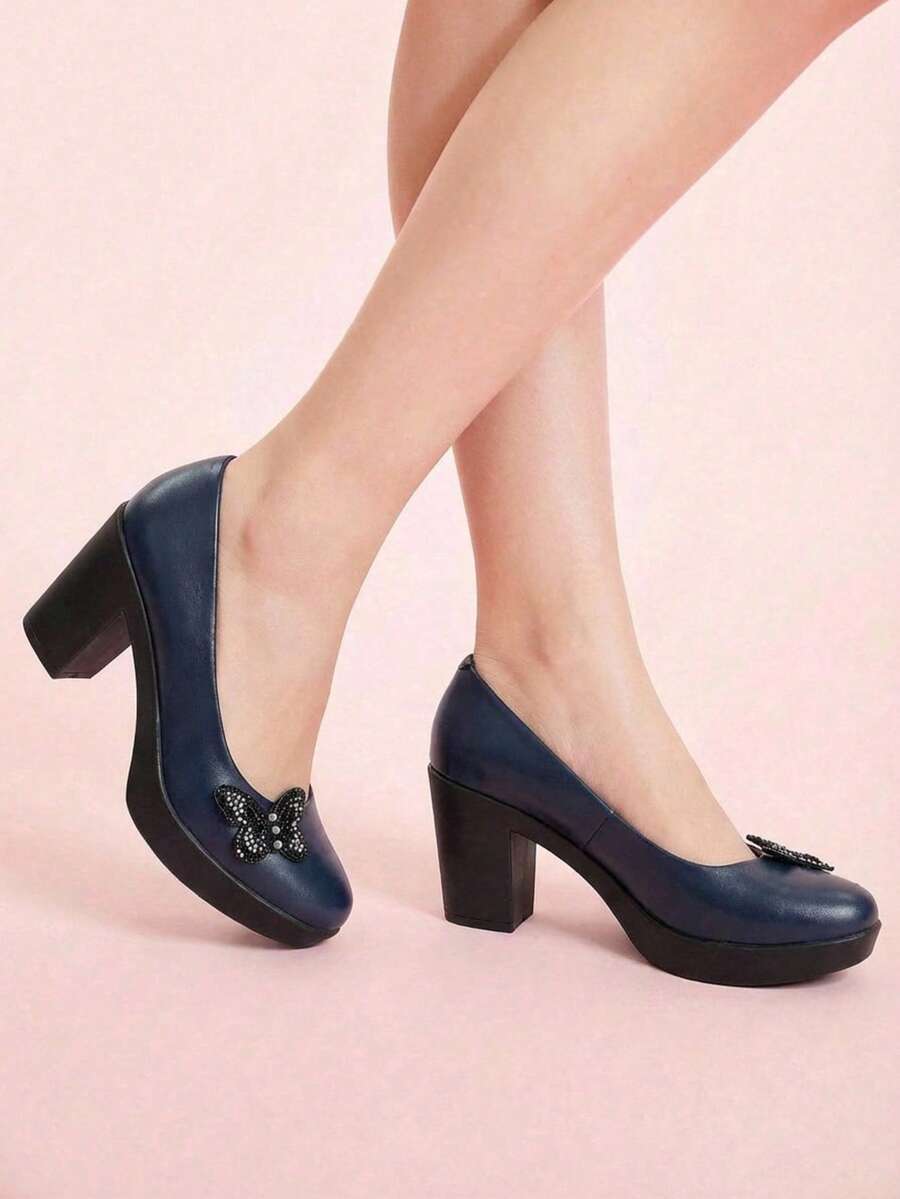 Thick Heel Shoes With Detail And Platform - 藍色 - 查看 1