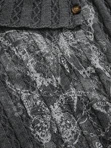 ROMWE Asymmetrical Collar Sleeve Y2K Butterfly Print Women's Sweater - Dark Grey - View 3