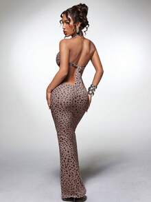 Normani Women's Fashion Sexy Backless Halter Neck Cover-Up Dress Bathing Suit Swimsuits - Brown - View 8