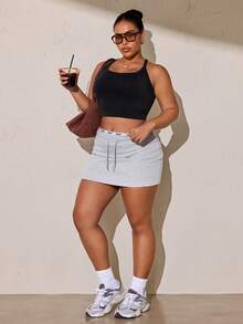 SHEIN Sports Plus Size Women's Solid Color Everyday Fitness Tank Top Sports Bra - Black - View 2