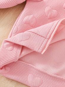 Cozy Pixies Baby Girls Baby Girl Casual Cute College Style Pink Textured Heart Print Cap Sleeve Autumn Winter Jacket - Pink - View 6