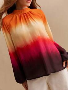 CielaLinda Kemeja Wanita Lengan Panjang Motif Gradien Tie-Dye dengan Belahan Belakang - MultiWarna - View 4