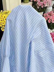 SHEIN CURVE+ Plus Size Striped Color Block Pleated Casual Daily Wear Dress Formal, Fall Winter 2026 22W - Blue and White - View 3