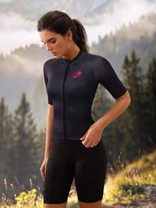 Exploreva Exploreva 愛心圖案女款短袖單車球衣 - 黑色 - 查看 2