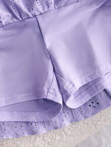Tween Girl Tween Girls Purple Knitted Casual Vacation Home Versatile Hollow Texture Ruched A-Line Low Waist Mini Skirt, Suitable For All Seasons - Purple - View 5