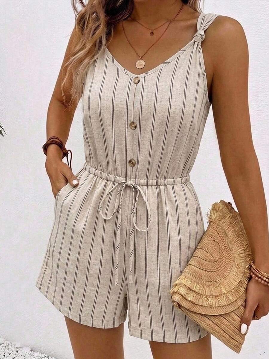 SHEIN Frenchy 女款休閒度假連身褲，黑米色，夏季服飾，街頭風，適合日常通勤、約會、派對、秋冬、婚禮、海灘 - 彩色 - 查看 1