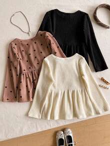 3pcs/Set Cute Cat Embroidery + Black Crew Neck Long Sleeve T-Shirts For Girls Autumn - Multicolor - View 3