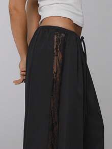 COUREZ Low Rise Lace Detail Parachute Trousers Y2K Autumn Winter For Women Casual Going Out Baggy Pants Fall For Women - Black - View 7