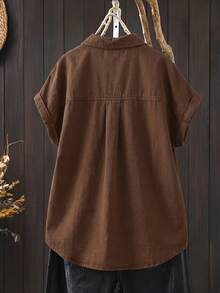 EMERY ROSE EMERY ROSE Women's Casual Short Sleeve Denim Top, Summer - Brown - View 3