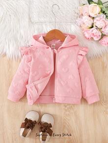 Cozy Pixies Baby Girls Baby Girl Casual Cute College Style Pink Textured Heart Print Cap Sleeve Autumn Winter Jacket - Pink - View 7