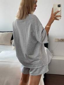 Livesso Petite Women's Summer Casual T-Shirt & Shorts 2 Pieces Set - Grey - View 3