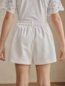 Anewsta Girls' White Casual Versatile Elastic Waist Shorts, Summer Outfit For Tween Girl - White - View 6