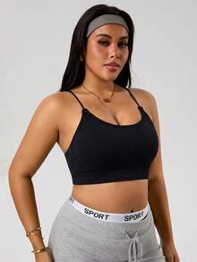 SHEIN Unity Plus Size Seamless Spaghetti Strap Sports Tank Top, Sexy Y-Back Design, Seamless Comfortable Back-Flattering Fitness Tank For Daily Wear And Casual Workout - Black - View 6