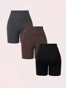 SHEIN BASICS 女款純色彈性腰休閒內搭短褲 - 彩色 - 查看 2