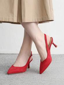 CUCCOO BIZCHIC Women's Red Pointed Suede Simple Commuter Fashion Wear Stiletto Back Strap High Heel Shoes - Red suede - View 5