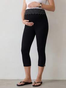 Modmama Maternity Polka Dot Print Patchwork Leggings Vacation Outfits Photoshoot Summer - Black - View 2