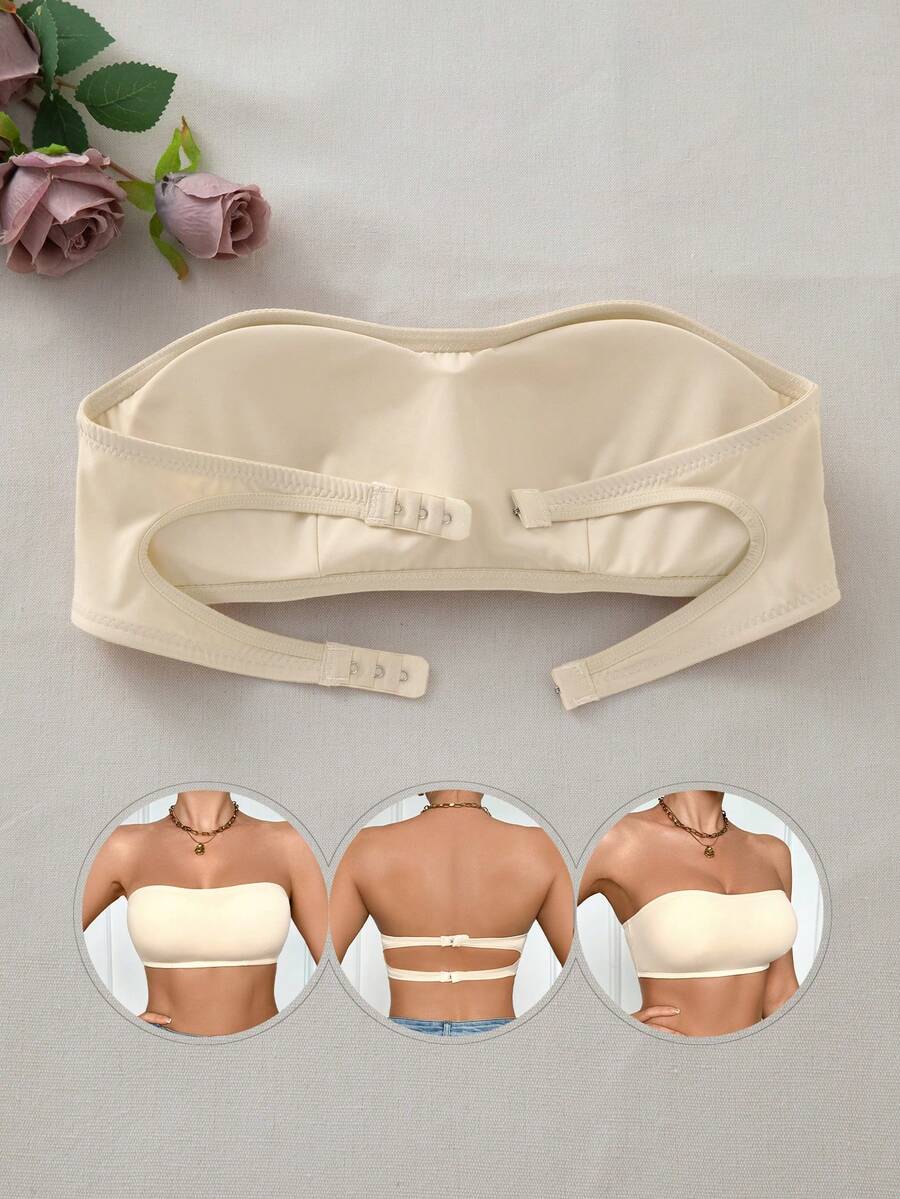 SHEIN Minimalist Solid Color Wireless Padded Bandeau Bra - Apricot - View 1