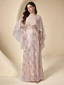 Coutiva 女士优雅亮片刺绣正式晚礼服（重工装饰） - 淡紫色 - 查看 6
