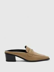 CUCCOO BIZCHIC Pointed Toe Mules, Retro Westerly Thick Heels, Shoes. Fall Shoes - olive - View 2