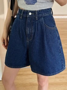 DAZY Women's Casual Versatile Denim Shorts With Pockets And Buttons For Daily Wear Summer Cute Tops - Blue - View 4