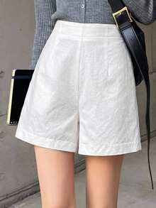 Livesso Petite Women's Summer Casual Versatile Solid Color Shorts - White - View 8