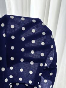 SHEIN Tween女孩秋冬新款針織波點圖案寬鬆休閒極簡舒適日常街頭風連帽修身口袋前拉鍊短版長袖衛衣外套，白色返校穿搭，簡約休閒百搭 - 藍色 - 查看 4