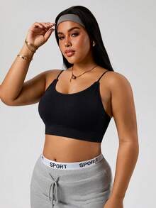 SHEIN Unity Plus Size Seamless Spaghetti Strap Sports Tank Top, Sexy Y-Back Design, Seamless Comfortable Back-Flattering Fitness Tank For Daily Wear And Casual Workout - Black - View 5